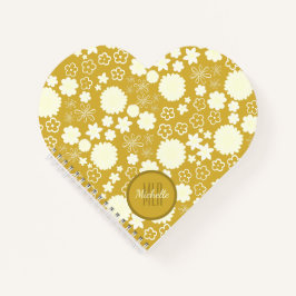 シックなクリームフラワー金ゴールドかわいらしフローラモノグラム名 ノートブック