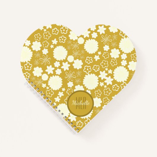 シックなクリームフラワー金ゴールドかわいらしフローラモノグラム名 ノートブック (正面)