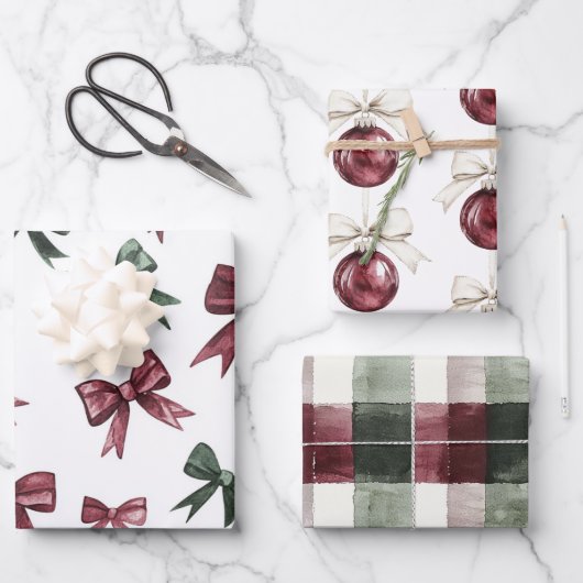 シックなクリームブラウンストライプオーナメント ラッピングペーパーシート (正面)