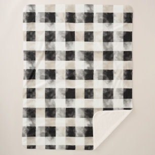 シックなクリームブラックプレイドクリスマス シェルパブランケット