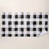 シックなクリームブラックプレイドクリスマス ビーチタオル (正面)