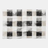 シックなクリームブラックプレイド キッチンタオル (横)