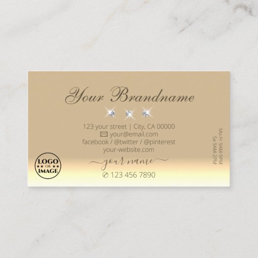 シックなクリームベージュグラデーションダイヤきらめくズロゴ追加 名刺 (裏面)