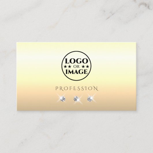 シックなクリームベージュグラデーションダイヤきらめくズロゴ追加 名刺 (正面)