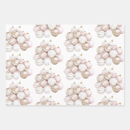 シックなクリームホワイトドットボウオーナメントクリスマス ラッピングペーパーシート (正面3)