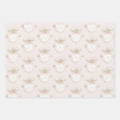 シックなクリームホワイトドットボウオーナメントクリスマス ラッピングペーパーシート (正面2)