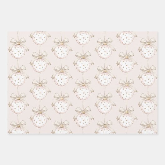 シックなクリームホワイトドットボウオーナメントクリスマス ラッピングペーパーシート (正面2)