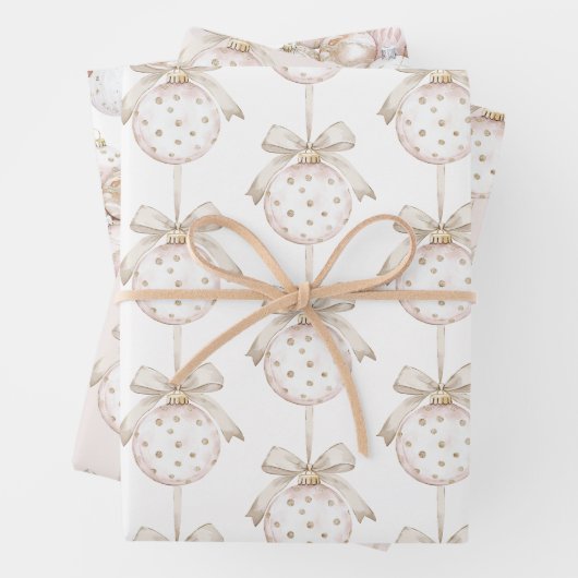 シックなクリームホワイトドットボウオーナメントクリスマス ラッピングペーパーシート (インサイチュ)