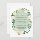 シックなクリーム色の水彩画の花のリースのブライダルシャワー インビテーションポストカード (正面/裏面)