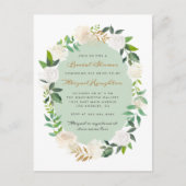 シックなクリーム色の水彩画の花のリースのブライダルシャワー インビテーションポストカード (正面)