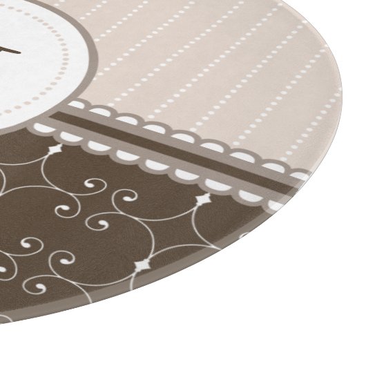 シックなクリーム色ベージュブラウンのカスタムなモノグラムパターン カッティングボード (角)