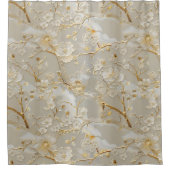 シックなクリーム金ゴールドフローラ シャワーカーテン (正面)