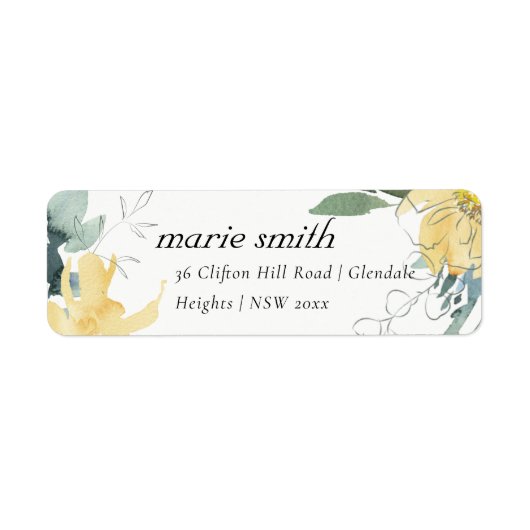 シックなクリーンな黄色の緑の水色フローラアドレス ラベル (正面)