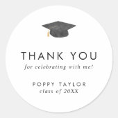 シックなグラッドキャップありがとう卒業お願いステッカー ラウンドシール (正面)