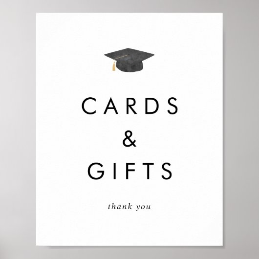 シックなグラッドキャップ卒業パーティーカードとギフト ポスター (正面)