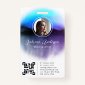 シックなグラデーション水色抽象芸術スクリプトフォトロゴ バッジ (正面)