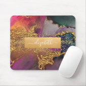 シックなグラムウォーターカラー大理石金ゴールドパープルブルー マウスパッド (マウス)