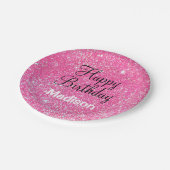 シックなグラムハッピーバースデーホットピンクグリッタースパークル ペーパープレート (アングル)