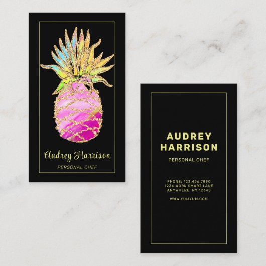 シックなグラムパイナップルパーソナルシェフ名刺 名刺 (正面/裏面)