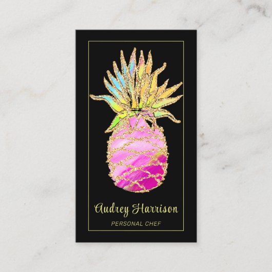 シックなグラムパイナップルパーソナルシェフ名刺 名刺 (正面)