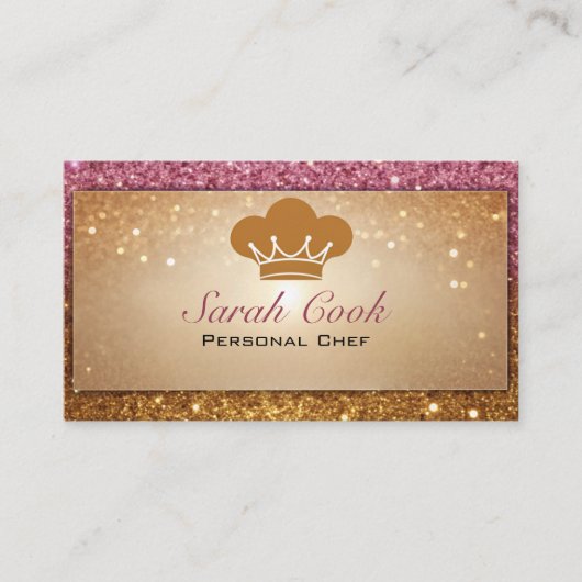 シックなグラムパーソナルシェフケータリングピンク金ゴールドグリッター 名刺 (正面)