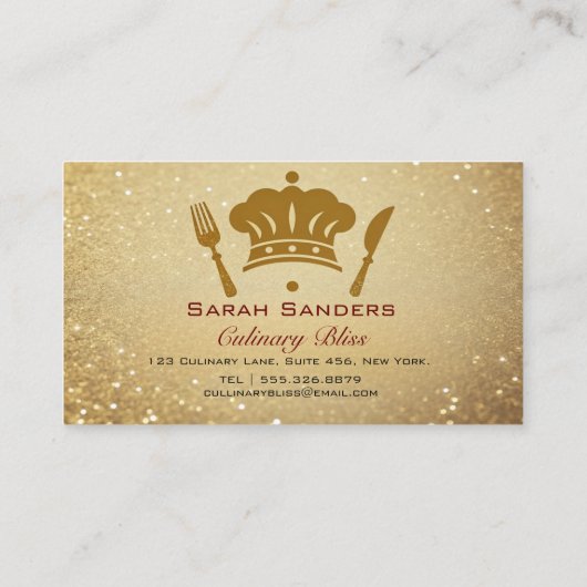 シックなグラムパーソナルシェフケータリング金ゴールドグリッター 名刺 (裏面)