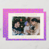 シックなグラムパープル金ゴールド水玉模様パーソナライズされた写真 シーズンカード (正面/裏面)