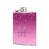 シックなグラムピンクグリッタードリップデザインネームモノグラム フラスク (左)