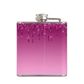 シックなグラムピンクグリッタードリップデザインネームモノグラム フラスク (裏面)