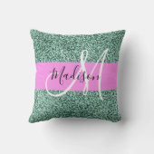 シックなグラムピンクグリーングリッタースパークルネームモノグラム クッション (裏面)