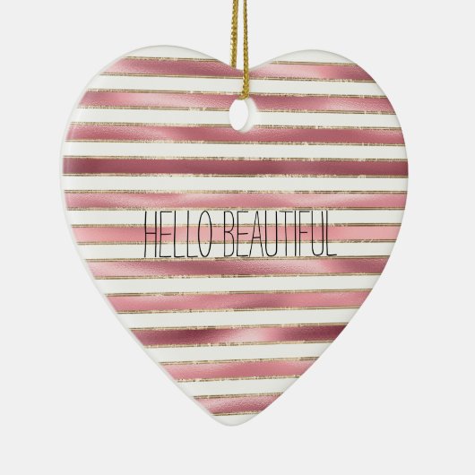 シックなグラムピンクホワイトストライプズ セラミックオーナメント (右)