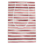 シックなグラムピンクホワイトストライプズ ミディアムペーパーバッグ (正面)