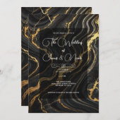 シックなグラムブラック金ゴールドマーブルルック結婚ズ 招待状 (正面/裏面)
