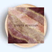 シックなグラムブルゴーニュピンクローズ金ゴールドメイクアップアーティスト スクエア名刺