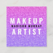 シックなグラム薄紫パープルグリッターグラデーションメイクアップアーティスト スクエア名刺 (正面)