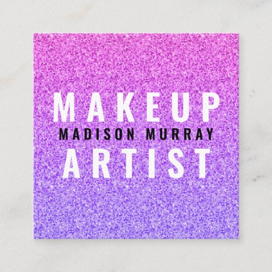 シックなグラム薄紫パープルグリッターグラデーションメイクアップアーティスト スクエア名刺 (正面)