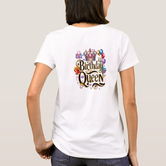 シックなグラモールピンクのグリッター王冠の誕生日の女王 Tシャツ (裏面)
