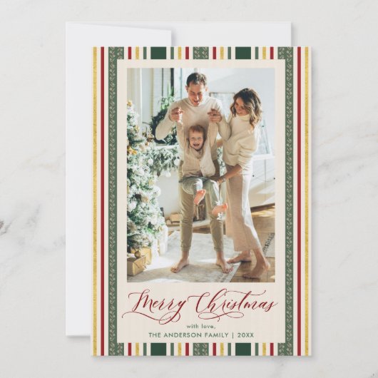 シックなグランドミレストライプニアルのクリスマス写真 シーズンカード (正面)