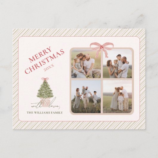 シックなグランドミレニアルコケットのクリスマスフォーフォト シーズンポストカード (正面)