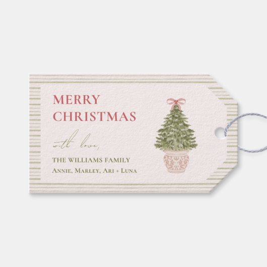 シックなグランドミレニアルコケットクリスマスファミリー ギフトタグ (正面(横))
