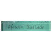 シックなグリッタリーターコイズパーソナライズされたボスレディ デスクネームプレート (正面)