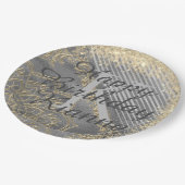 シックなグリッタリーマンダラモノグラム紙プレート ペーパープレート (アングル)