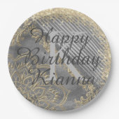 シックなグリッタリーマンダラモノグラム紙プレート ペーパープレート (正面)