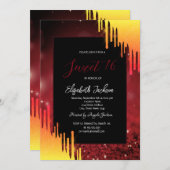 シックなグリッターイエロードリップス、《写真》ぼけ味赤 招待状 (正面/裏面)