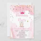 シックなグリッターティアラ、キャンドル、スターズバースデーパーティー 招待状 (正面)