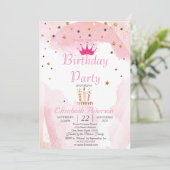 シックなグリッターティアラ、キャンドル、スターズバースデーパーティー 招待状 (スタンド正面)