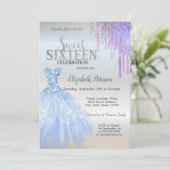 シックなグリッタードリップスブルードレスシルバースウィート16 招待状 (スタンド正面)