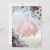 シックなグリッタードリップス、ドレスフラワースウィート16 招待状 (裏面)