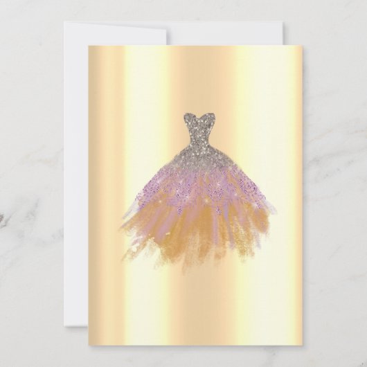 シックなグリッタードレス、金ゴールドドリプスキンセアニラ 招待状 (裏面)