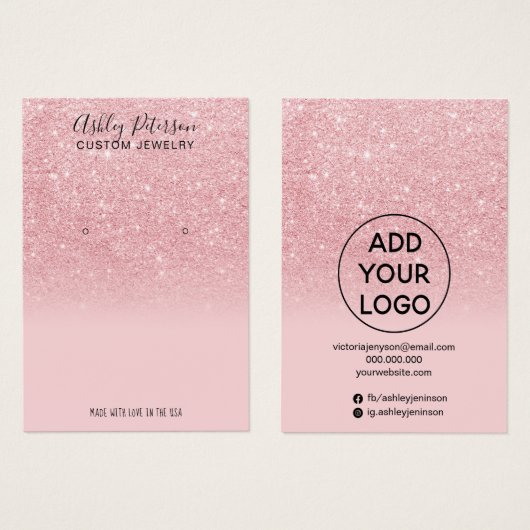 シックなグリッターピンクのスパークルジュエリーイヤリングディスプレイ (正面&裏面)